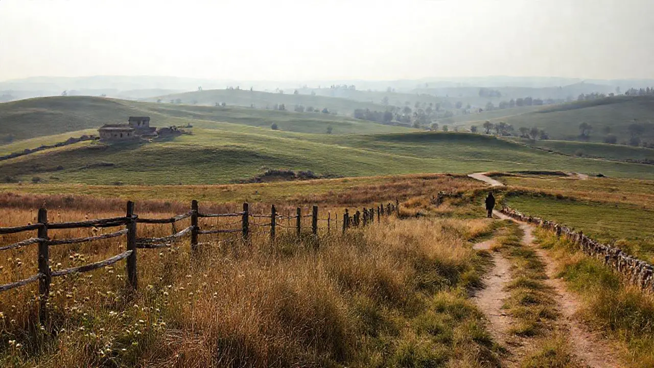 Paisaje tranquilo, vasto y ligeramente brumoso