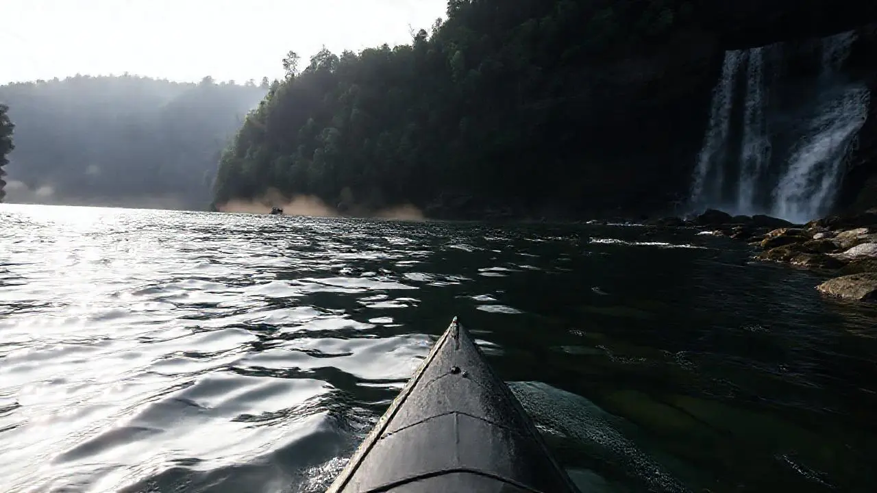 Paisaje sereno y natural, con kayak