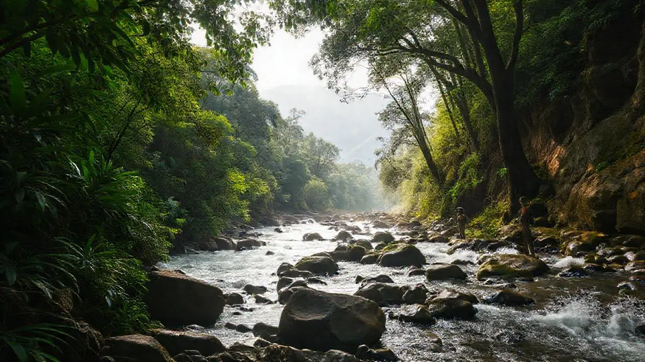 Selva exuberante, agua, montañas y serenidad