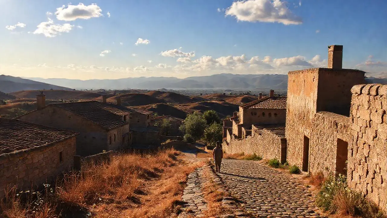 Paisaje rural antiguo, tranquilo y luminoso