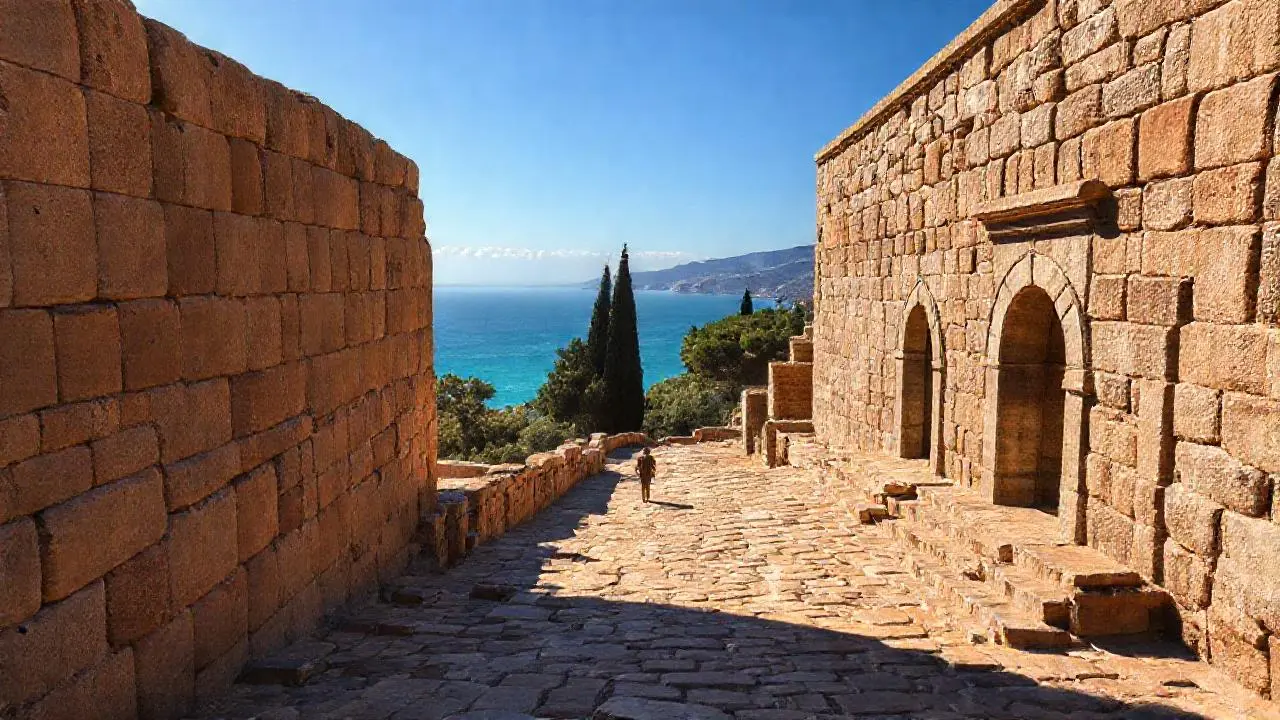 Antigua arquitectura junto al mar, serena