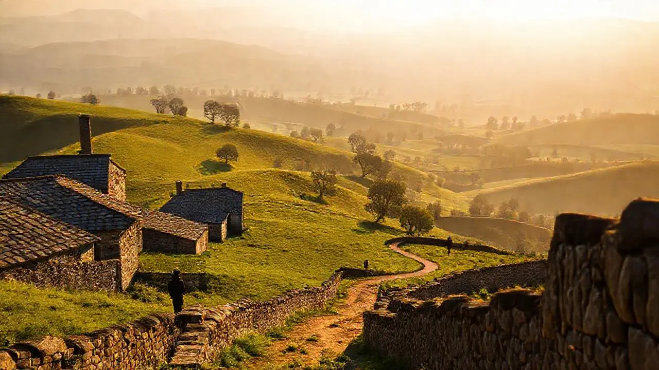 Paisaje rural sereno y atmosférico