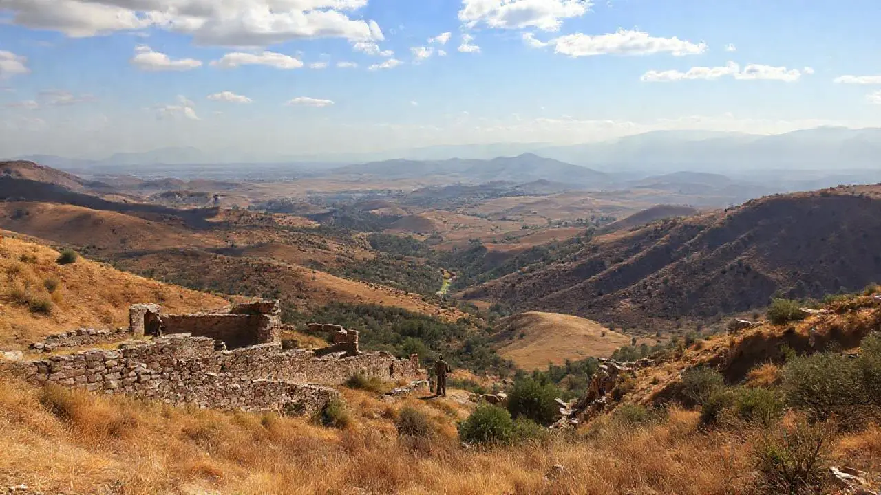 Paisaje vasto y antiguo, bañado por la luz