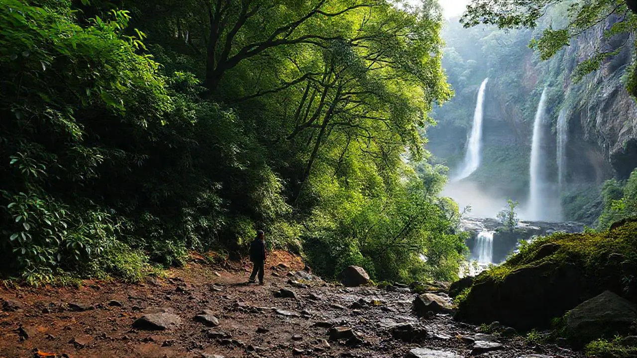Paisaje natural, figura pequeña en movimiento