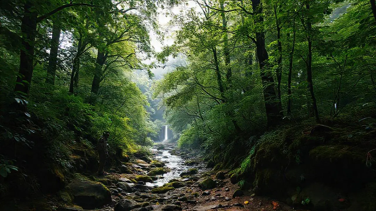 Un bosque profundo, tranquilo y natural