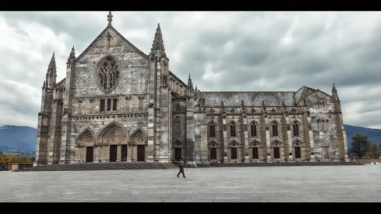 Majestuosa catedral en un paisaje sereno
