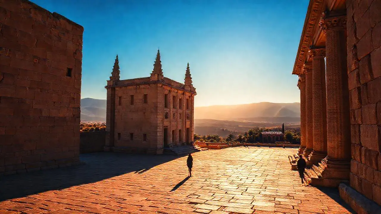 Arquitectura antigua bajo luz suave y amplia