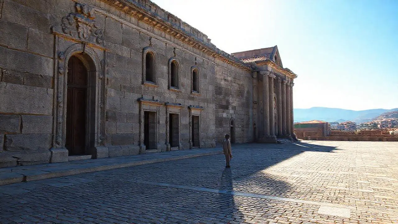 Arquitectura antigua bajo luz suave y amplia