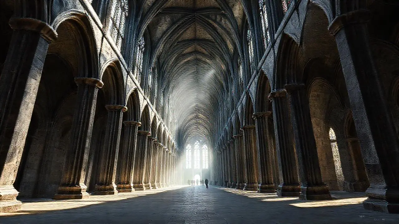 Imponente arquitectura gótica, llena de luz tenue