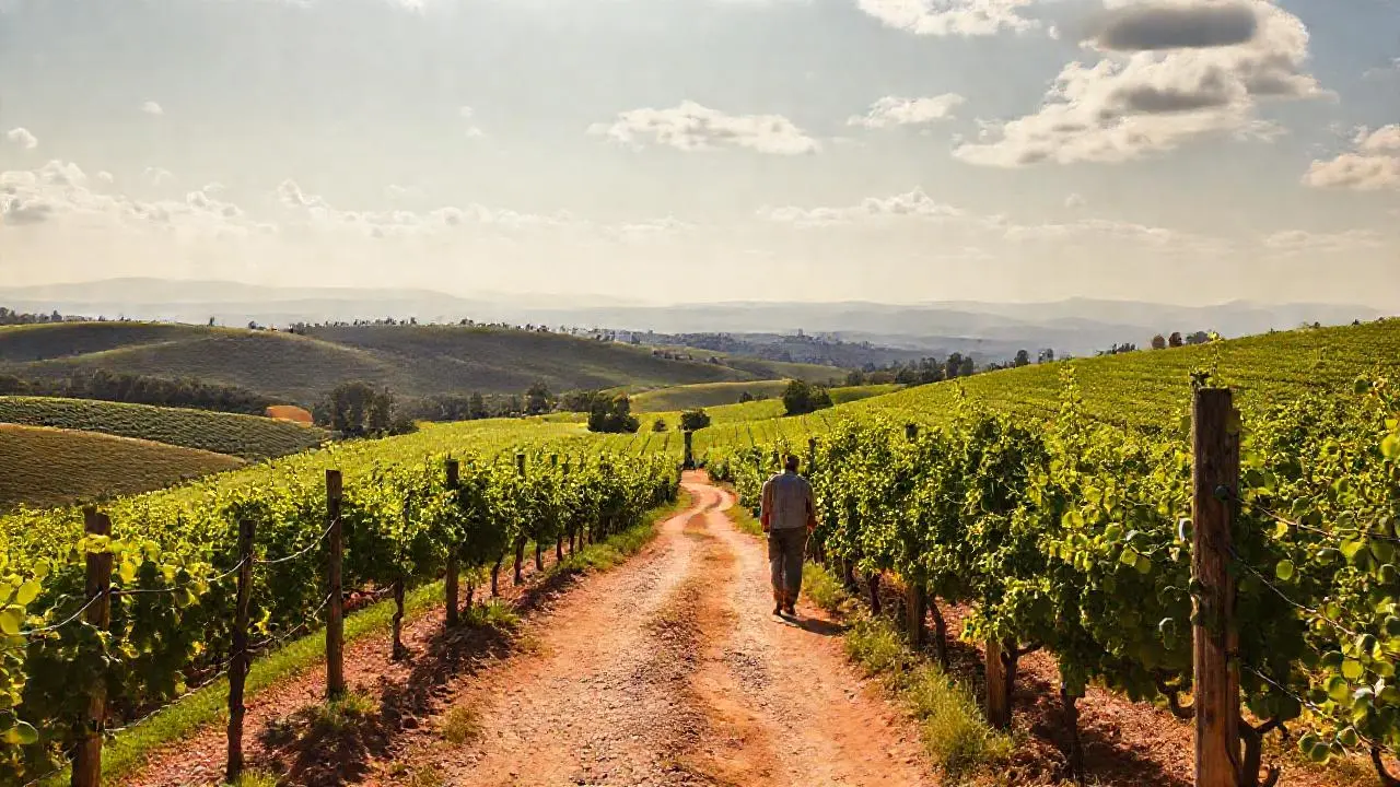 Paisaje tranquilo de viñedos bajo el sol