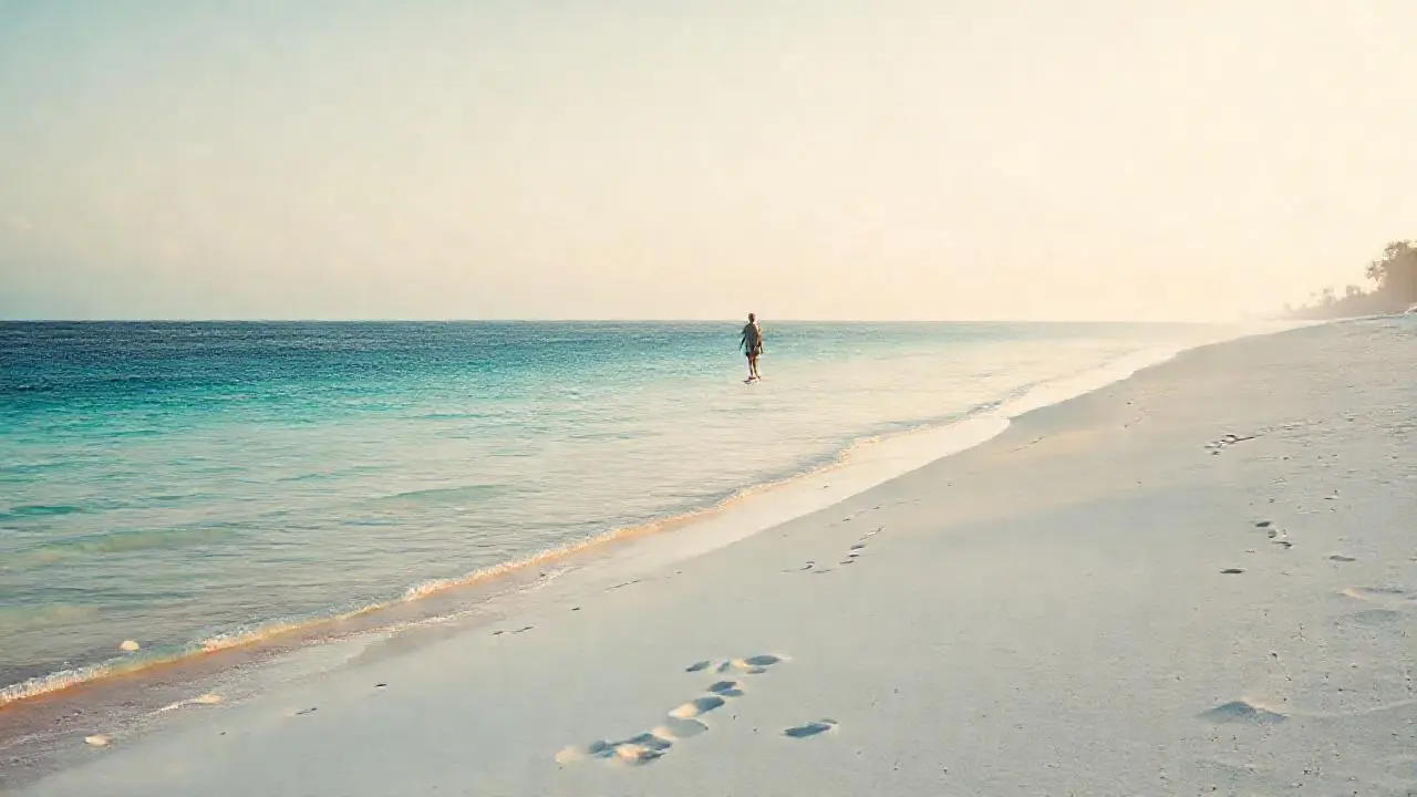 Tranquila playa, luz cálida y suave