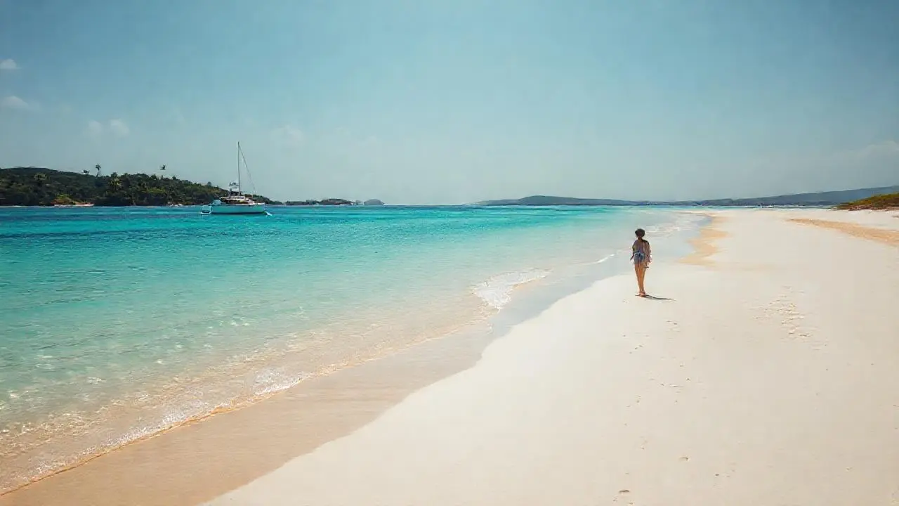 Playa paradisíaca, calma y luminosa