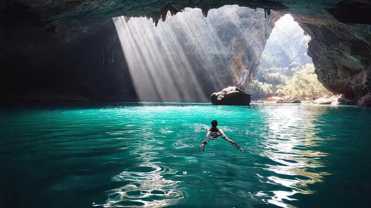 Caverna acuática, serena y natural