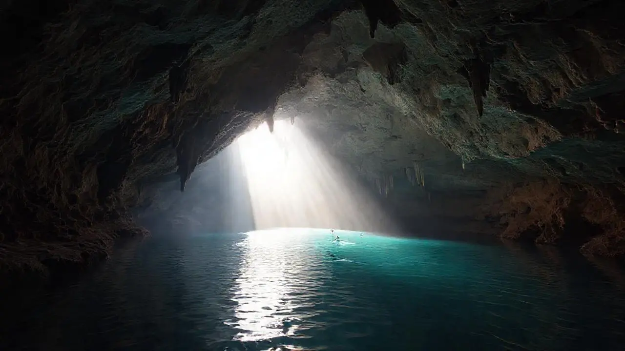Una cueva acuática, vasta y serena