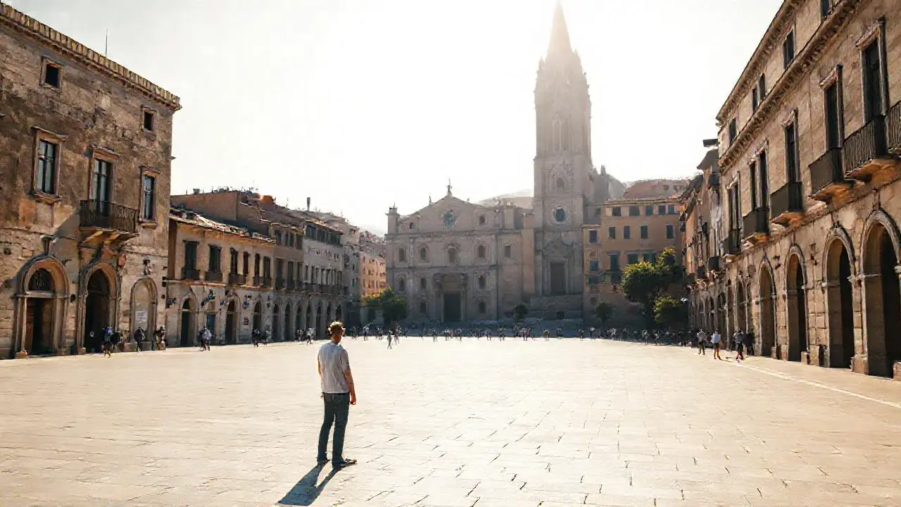 Plaza antigua, luminosa y atmosférica