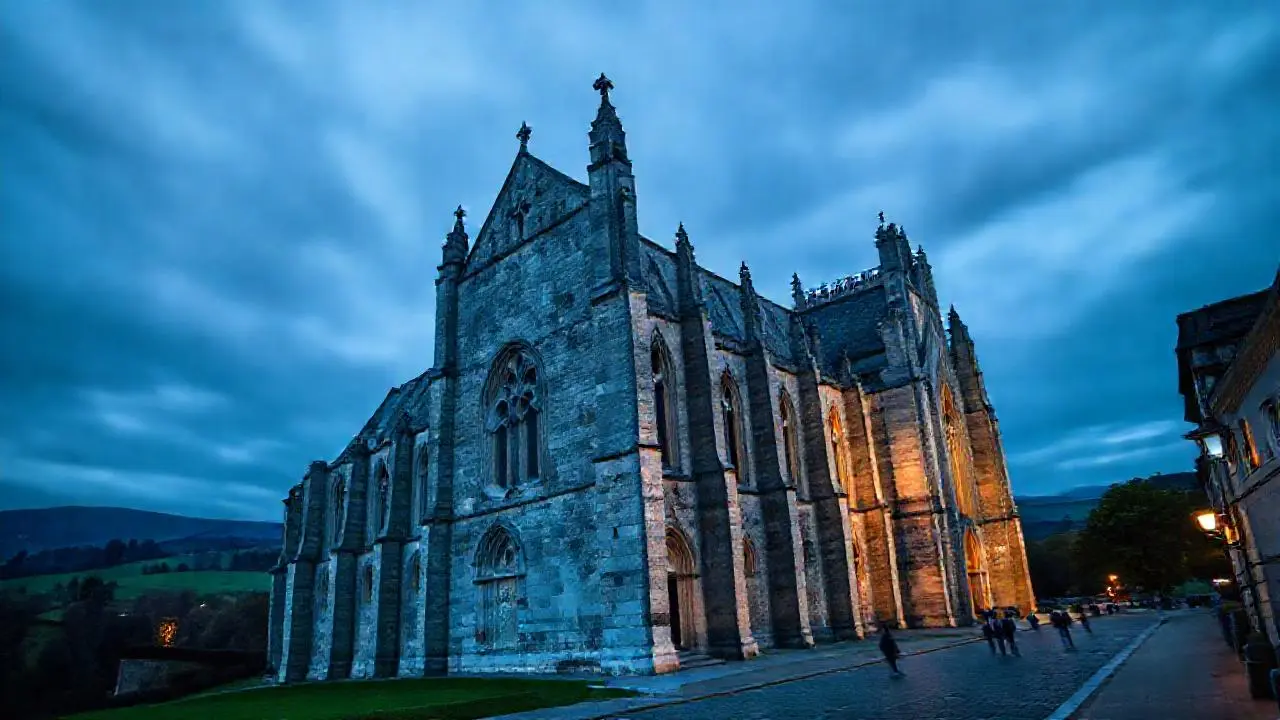 Catedral imponente bajo cielo suavemente iluminado