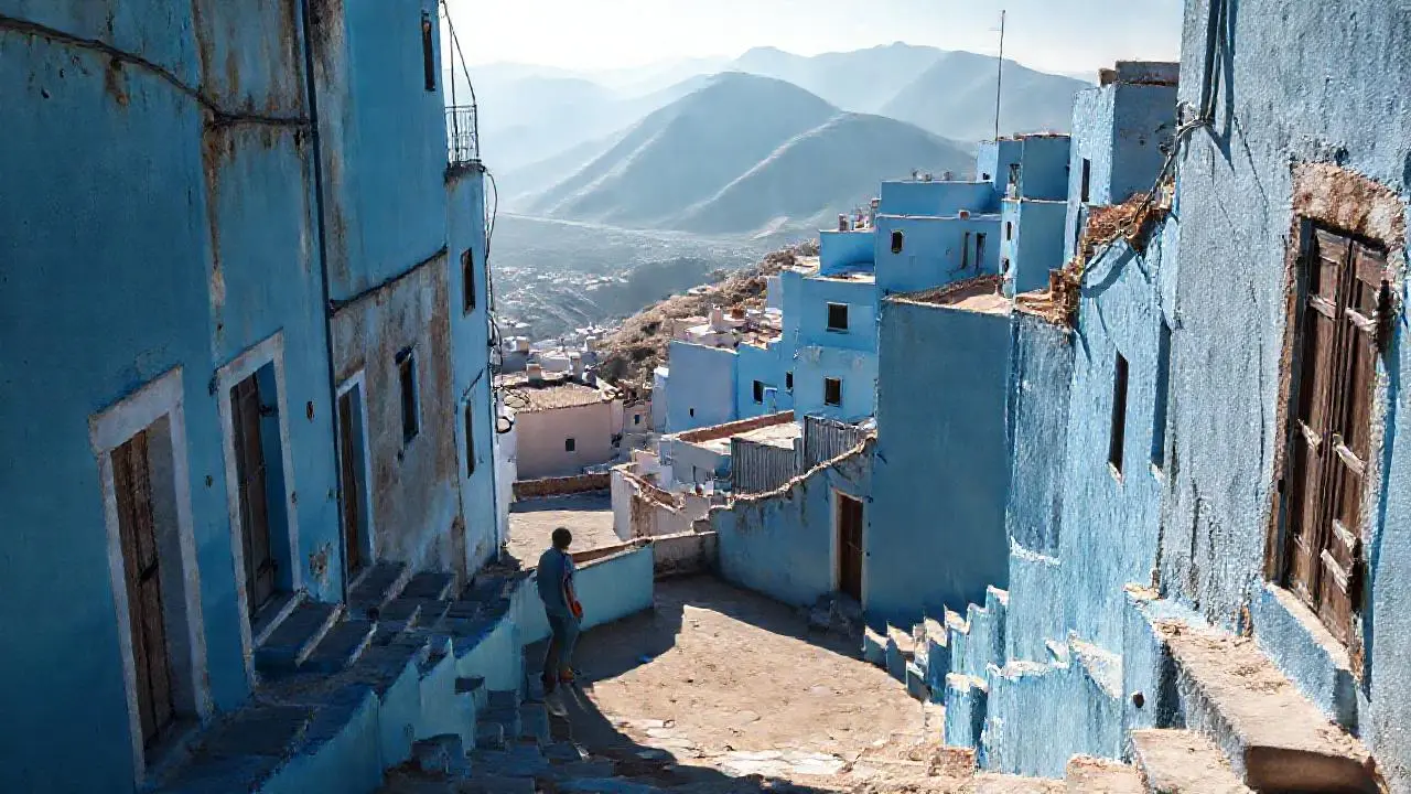 Un paisaje urbano azul, tranquilo y vasto