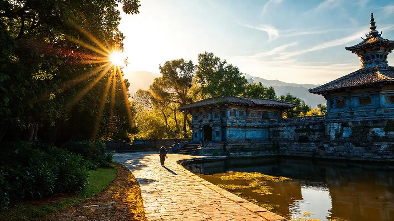 Paz natural, arquitectura antigua, y luz serena