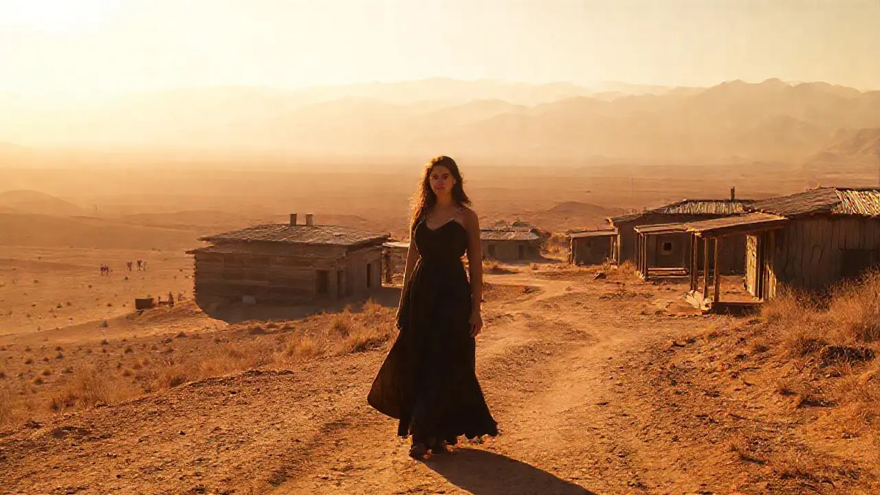 Paisaje árido, quieto, y una mujer distante