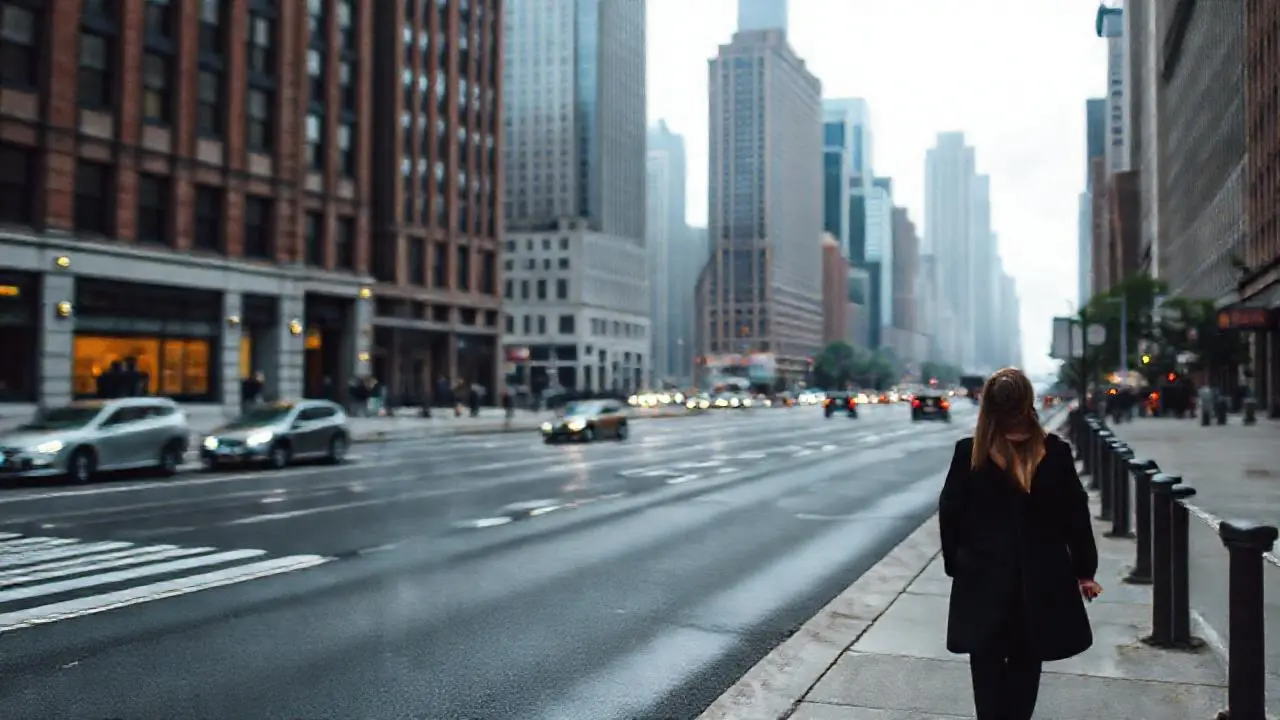 Calle urbana, gris, distante y tranquila