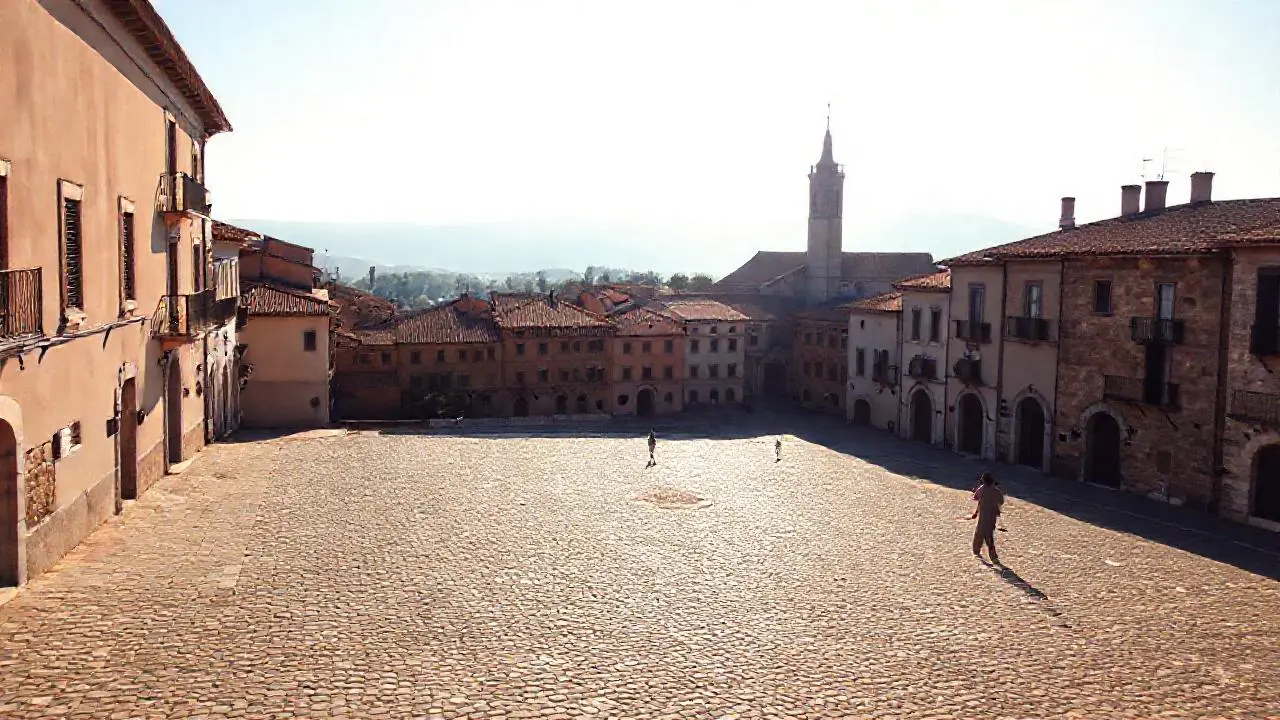Pueblo antiguo, luz suave y tranquila