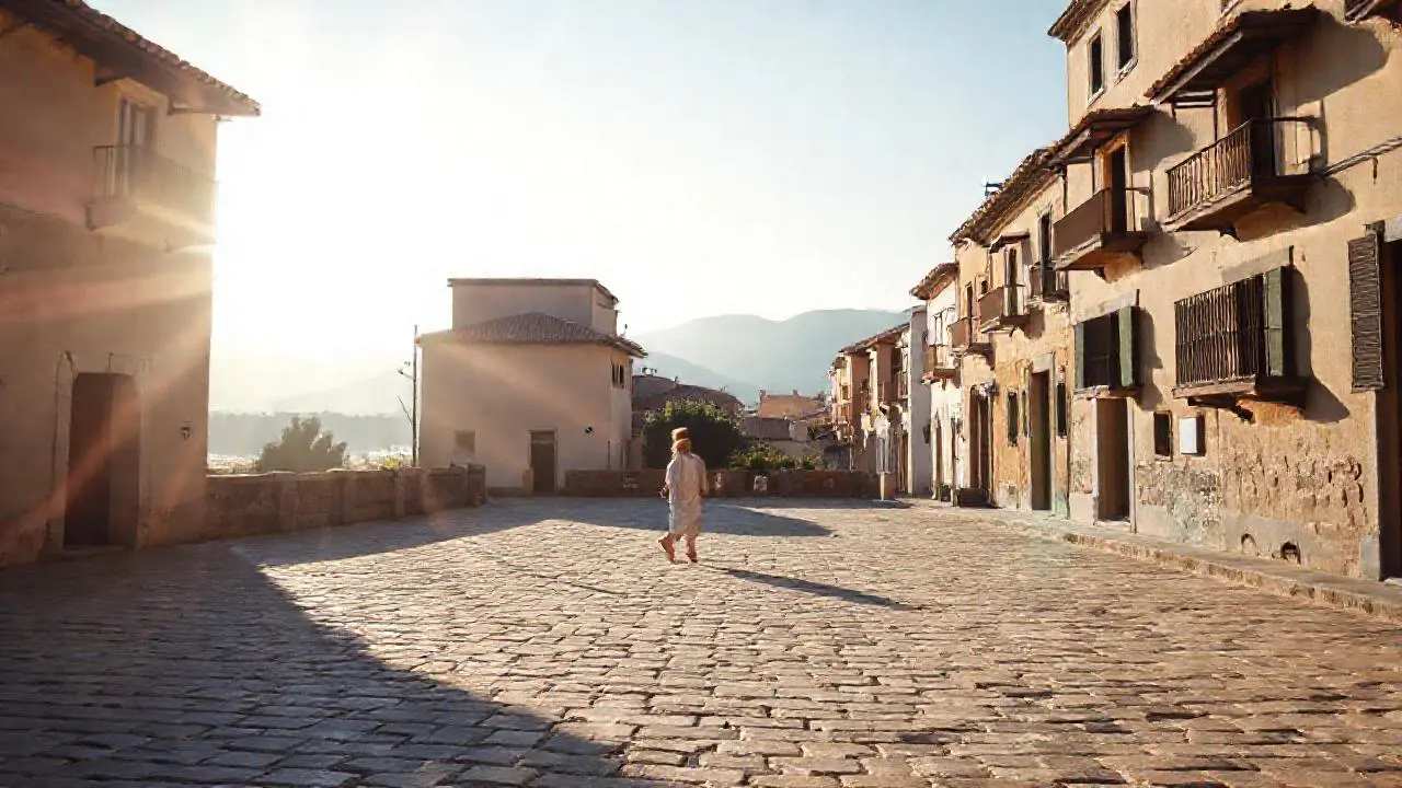 Pueblo antiguo, cálido, sereno y polvoriento