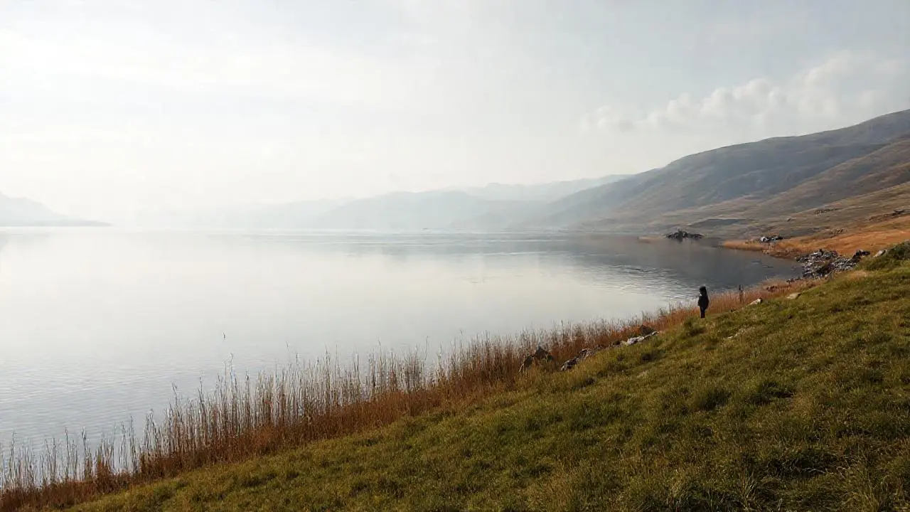 Paisaje sereno, vasto y ligeramente brumoso