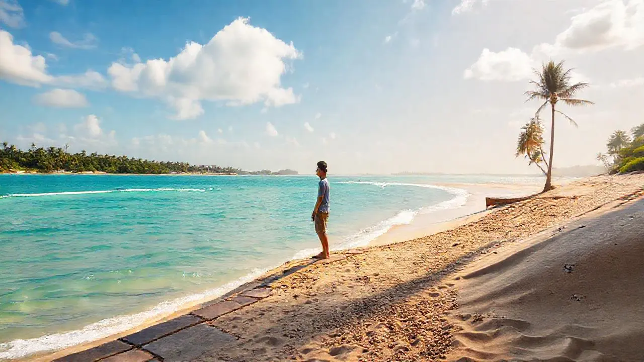 Tranquila playa, luz suave y relajación