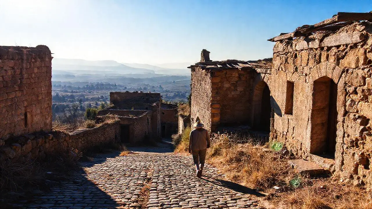 Ruinas antiguas bajo un cielo vasto