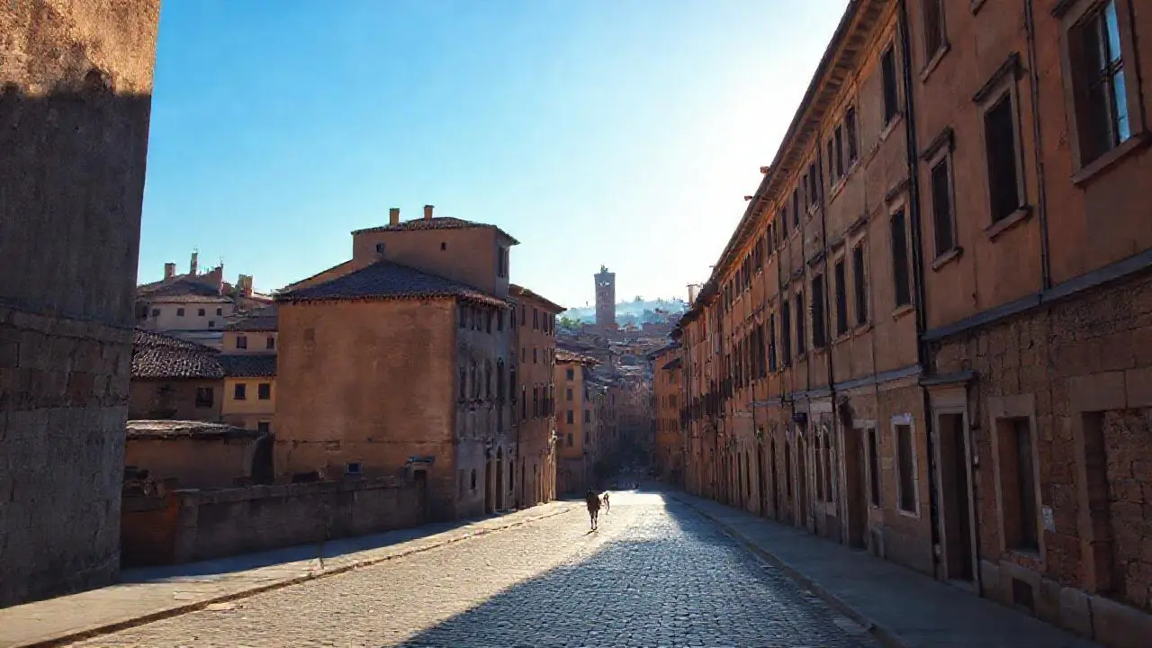 Ciudad medieval bañada por luz suave