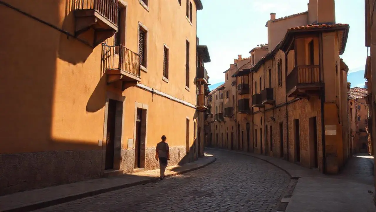Calle antigua, tranquila y luminosa