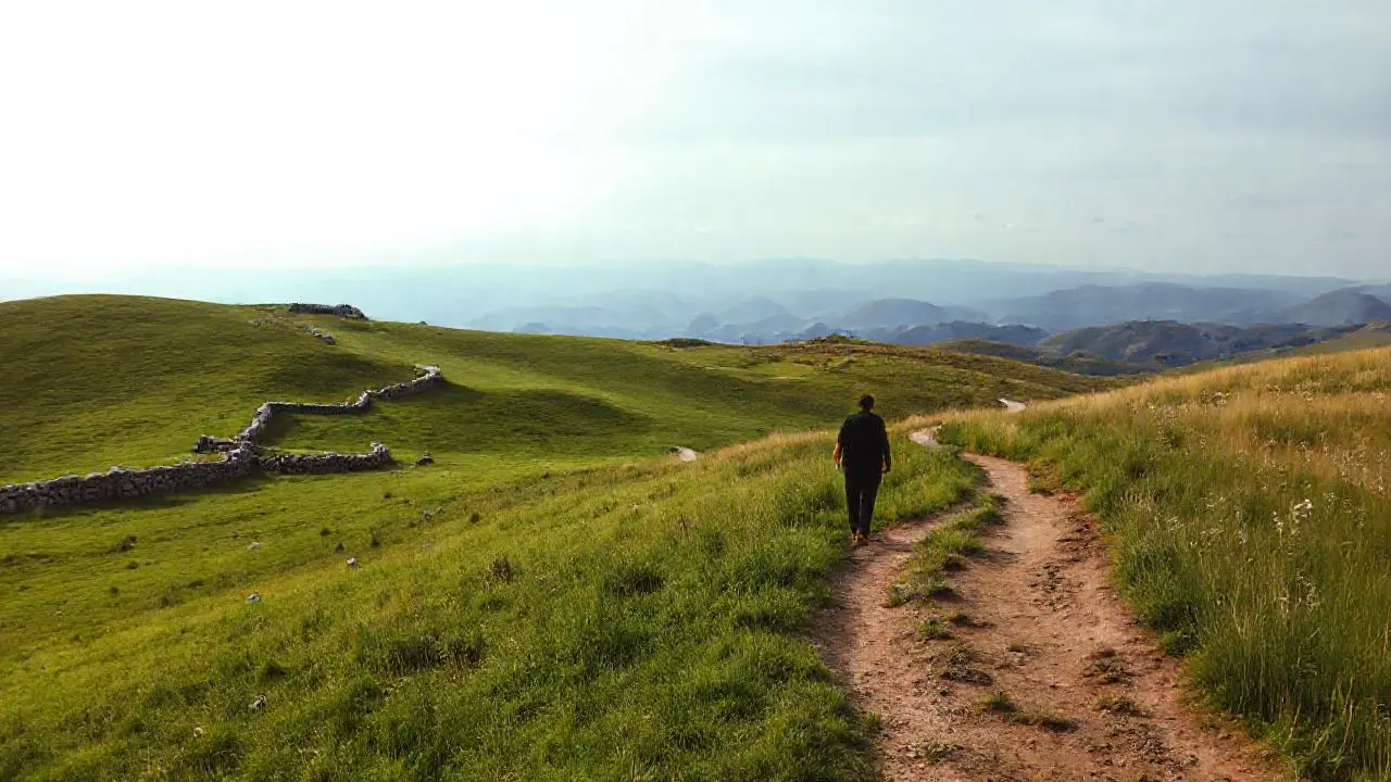 Paz rural, figura solitaria, vasto paisaje
