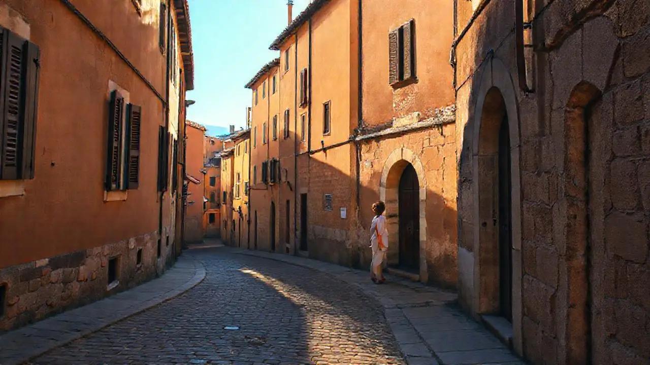 Pueblo antiguo, tranquilo y soleado