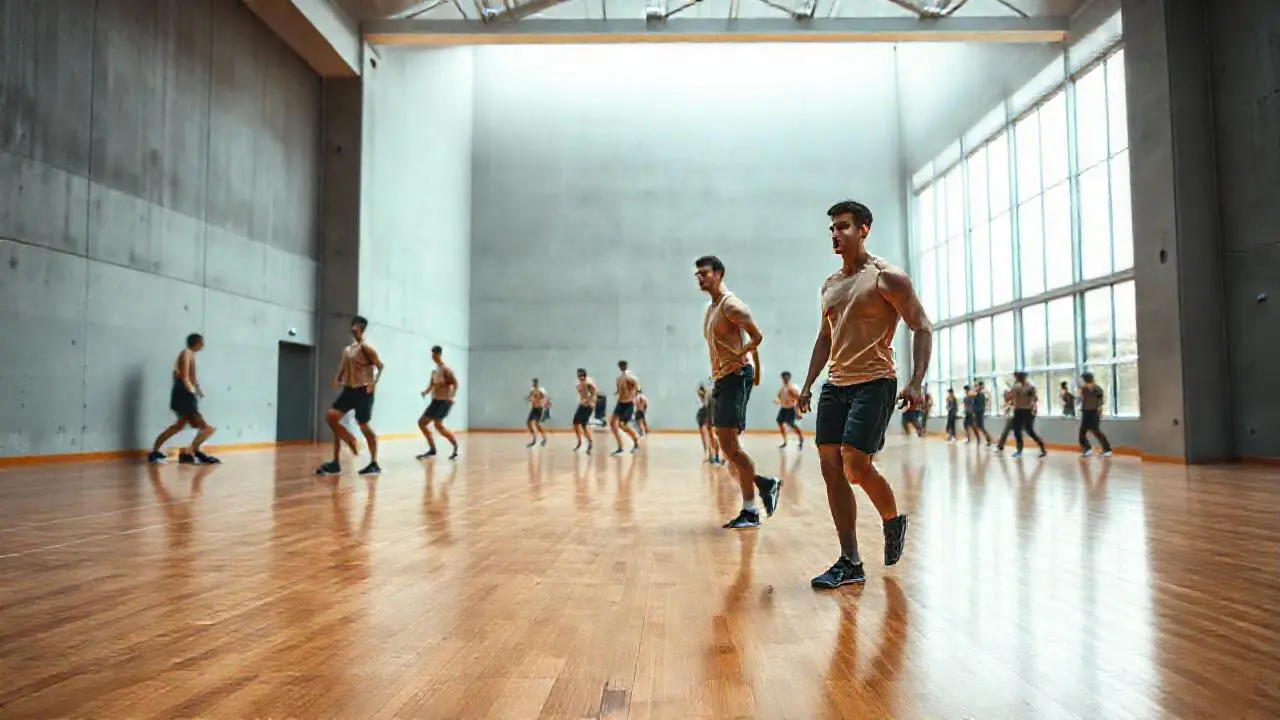 Entrenamiento atlético en gimnasio amplio y realista