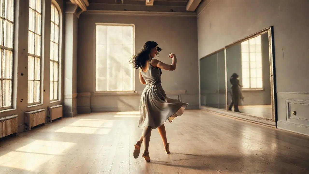 Baile fluido en un estudio luminoso y amplio