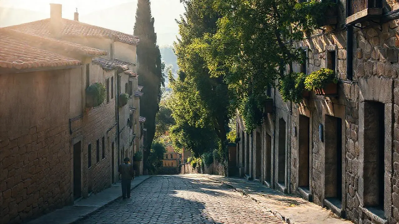 Vieja calle tranquila bajo luz suave