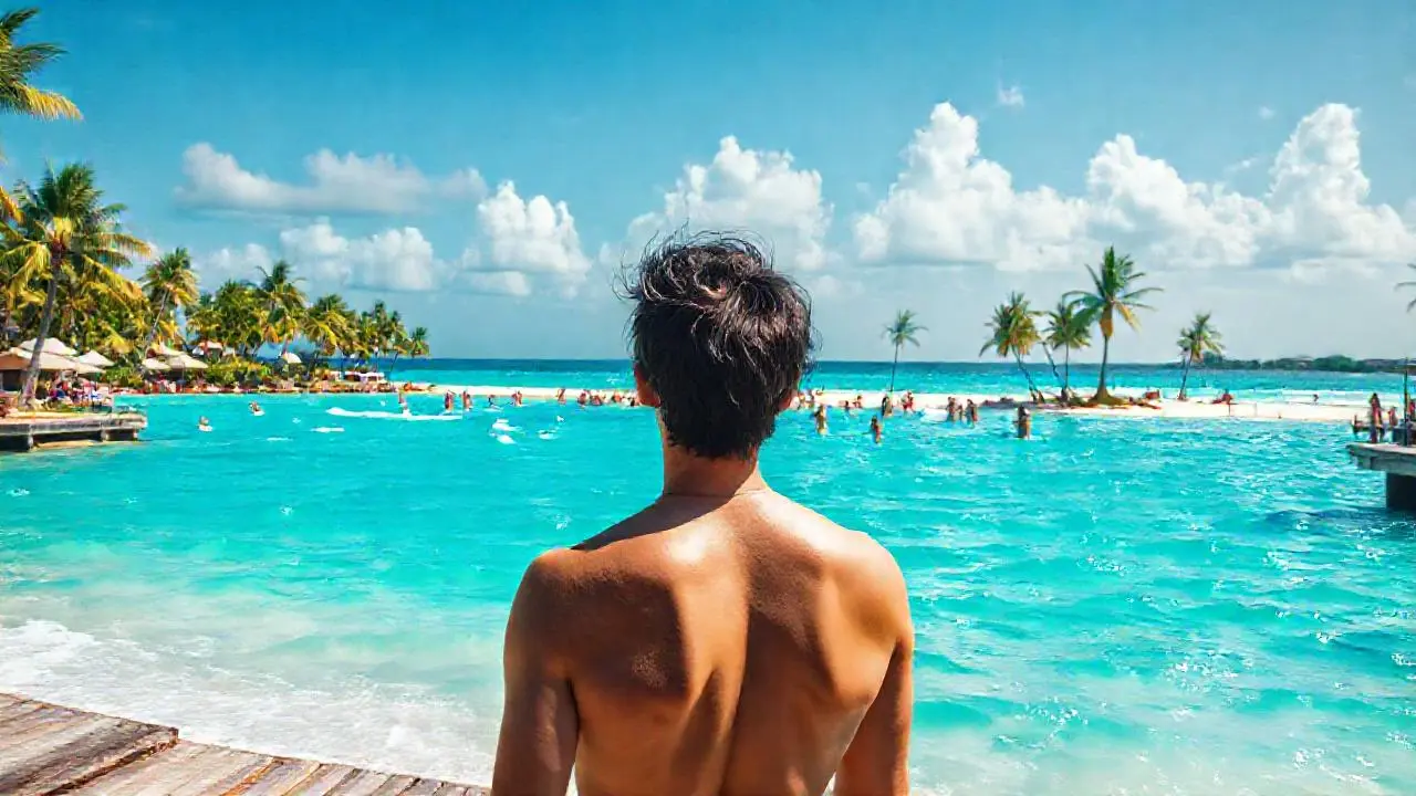 Playa tropical, ambiente relajado y soleado