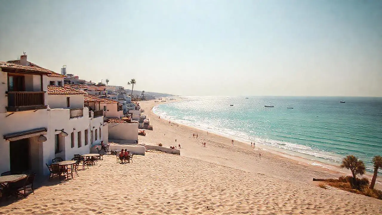 Playa serena, luz cálida y aire fresco