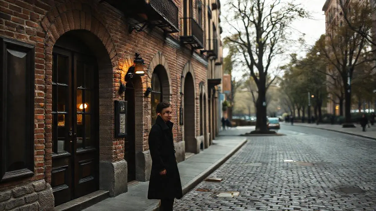 Escena urbana tranquila, luz suave y cálida