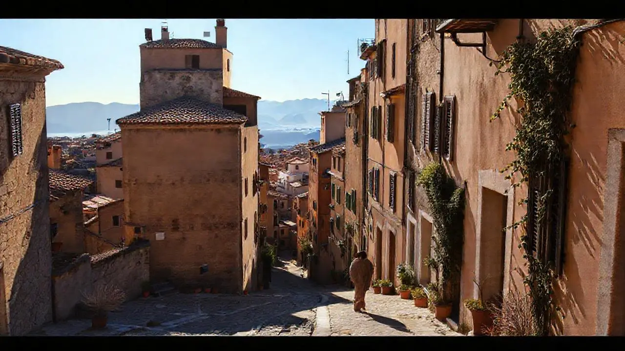 Ciudad antigua, atmósfera tranquila y nostálgica