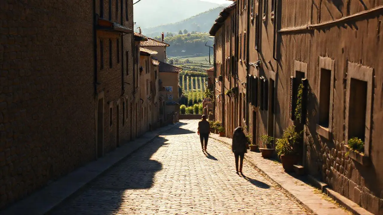 Pueblo tranquilo, luz cálida y natural