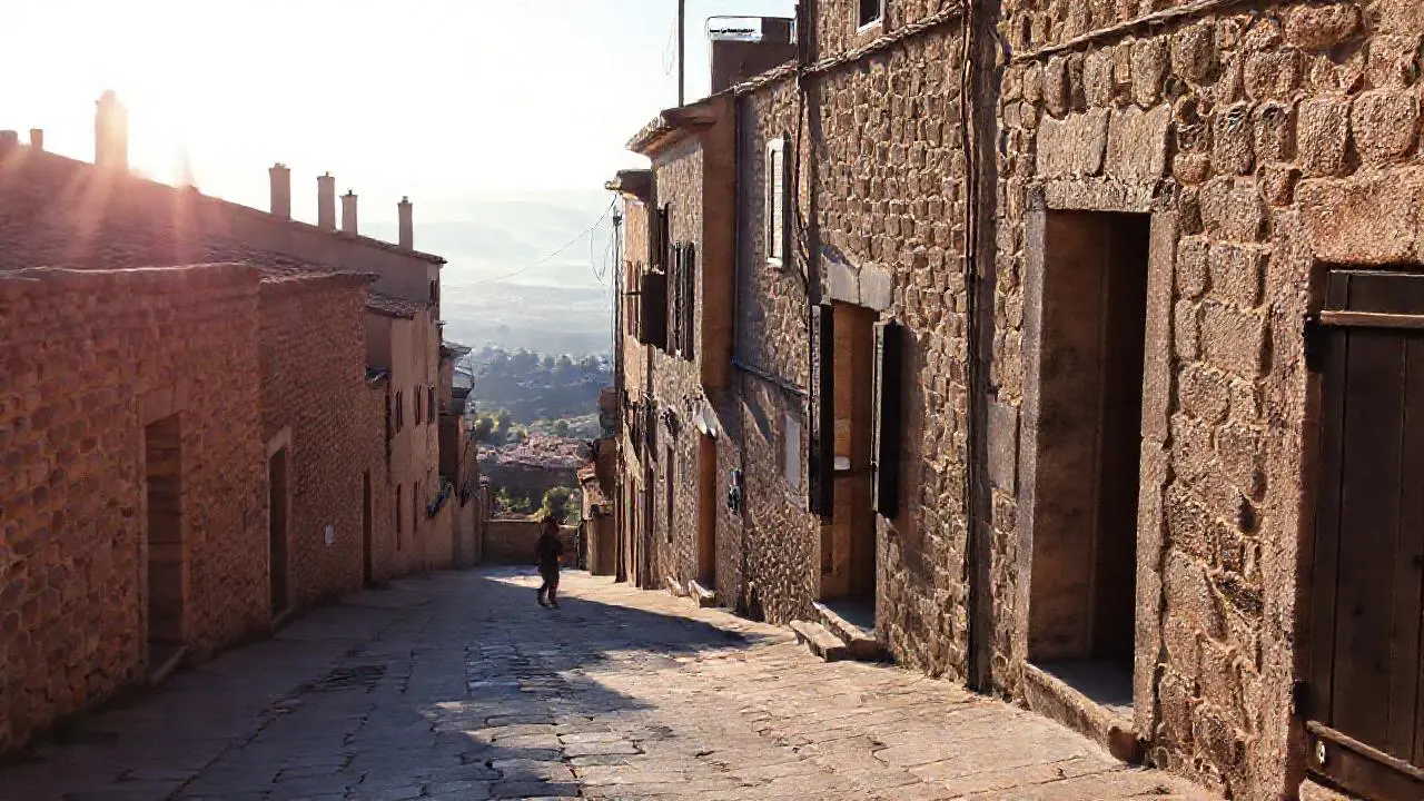 Escena urbana antigua, serena y natural