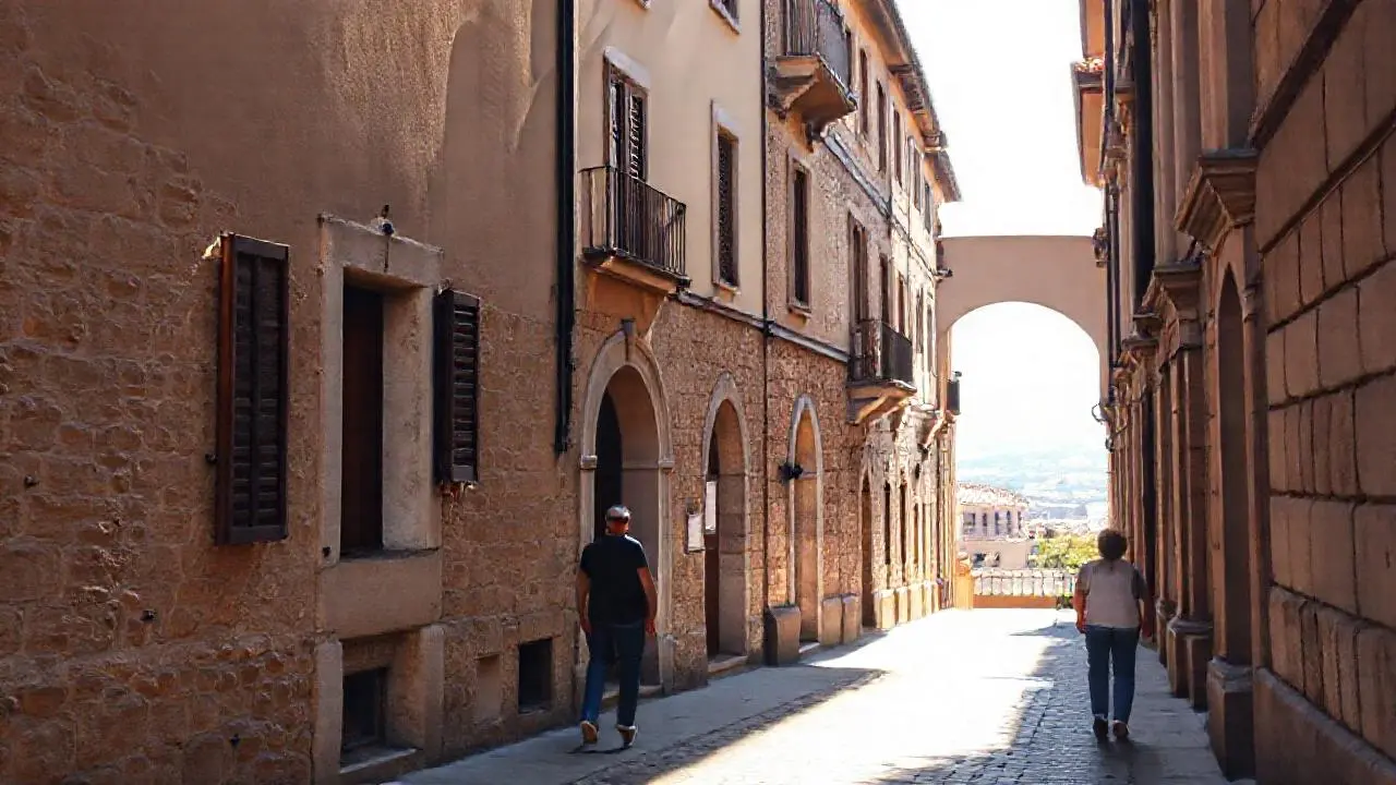 Calle antigua, luz suave y ambiente tranquilo
