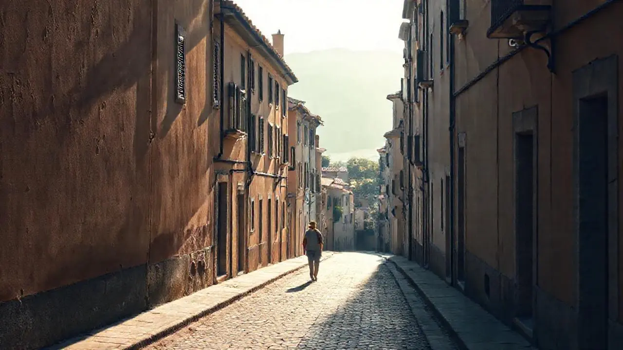 Pueblo antiguo, tranquilo y soleado