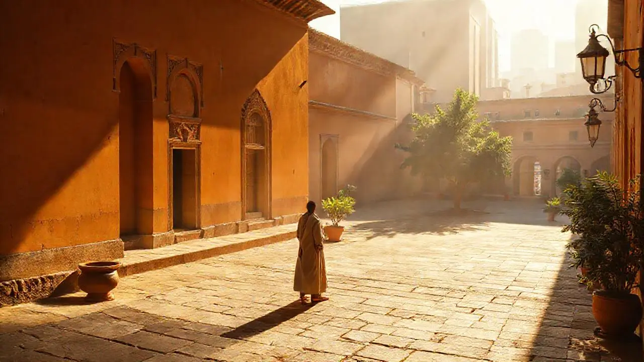 Un patio antiguo, sereno y soleado