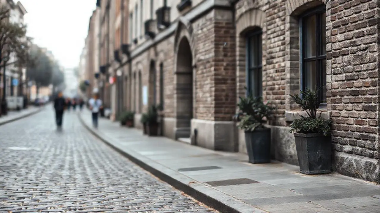 Calle antigua y tranquila, luz difusa