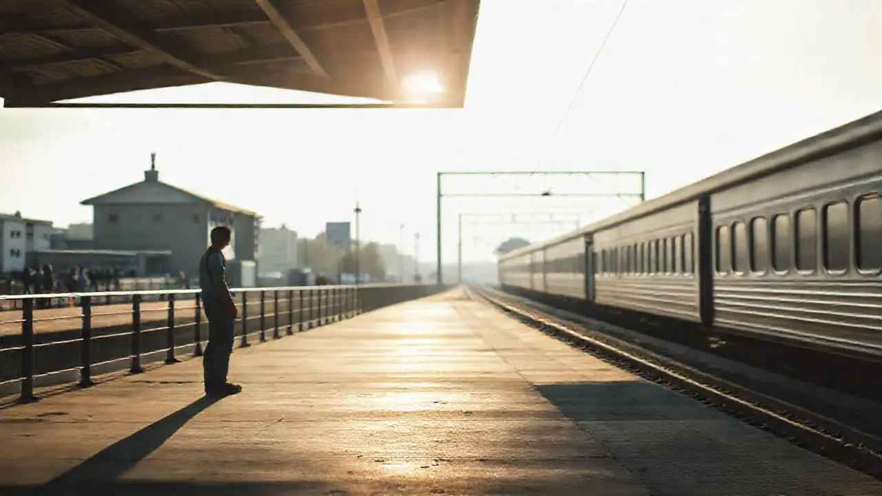 Estación tranquila, luz suave y distante