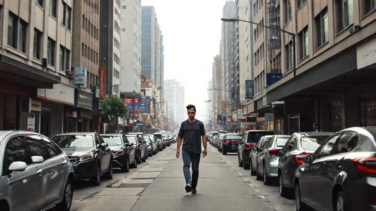 Calle urbana concurrida, ambiente difuso
