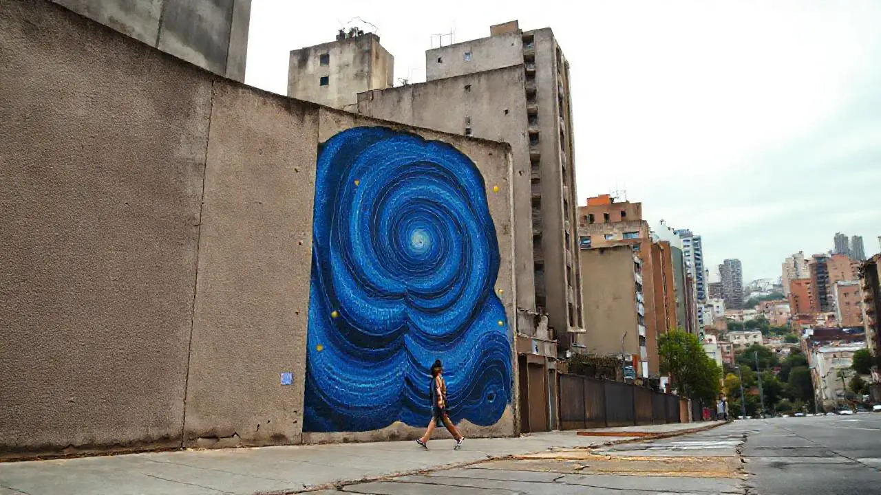 Ciudad urbana, un mural y una figura
