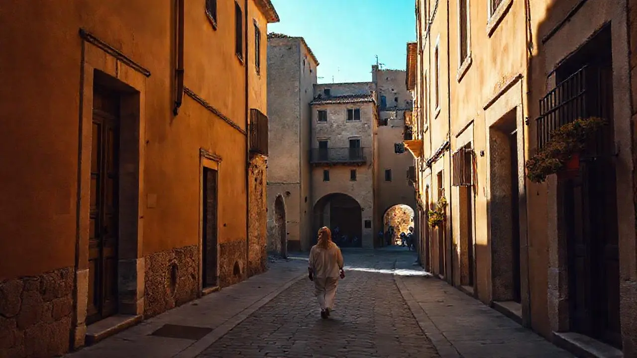 Un tranquilo pueblo antiguo bañado en luz
